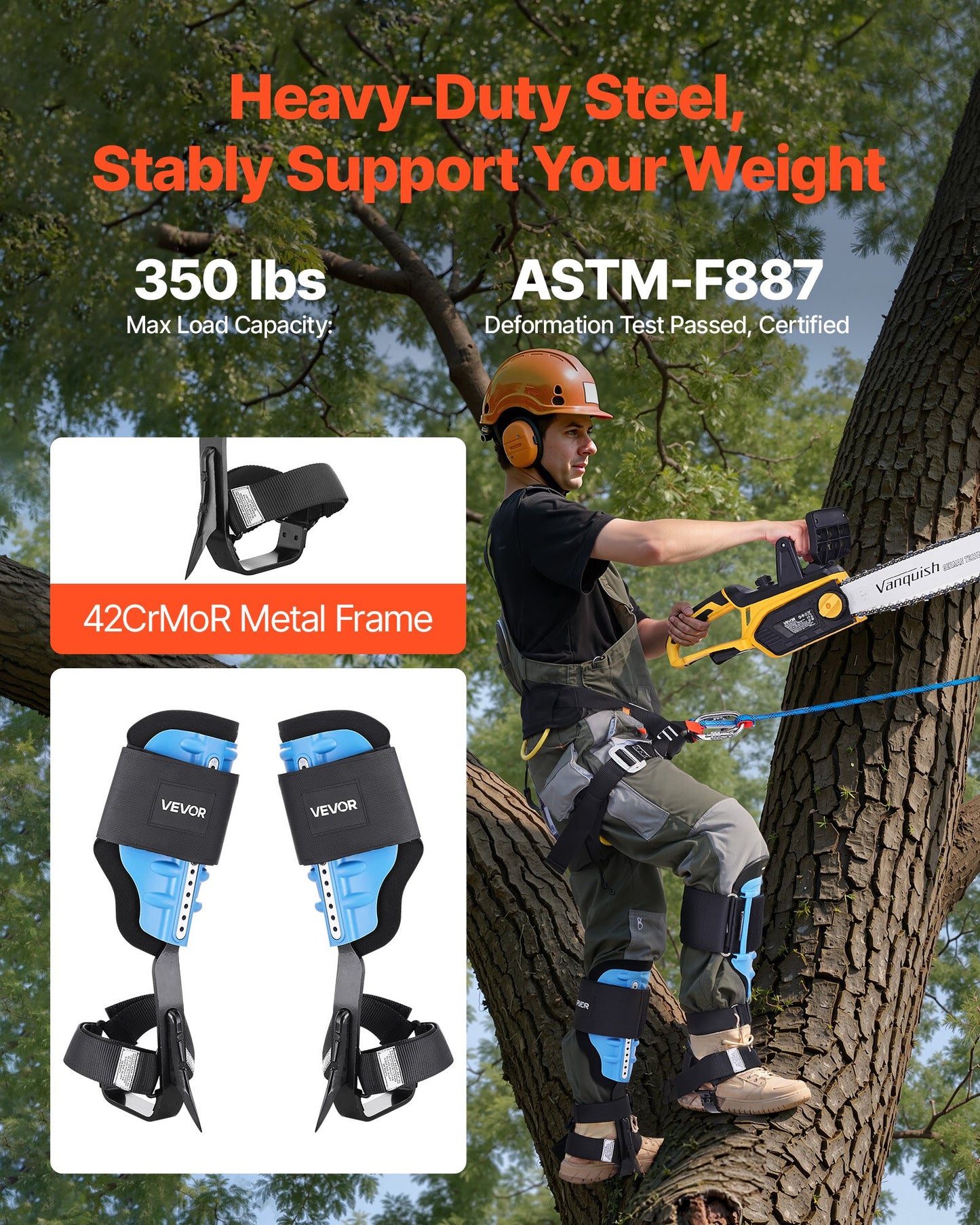 Tree Climbing Spikes, Height-Adjustable Tree Climbing Gear With Straps & Padding Cushion, 350 Lbs Load Capacity, Heavy Duty Steel Climb Spurs Arborist Equipment For Fruit Picking Hunting