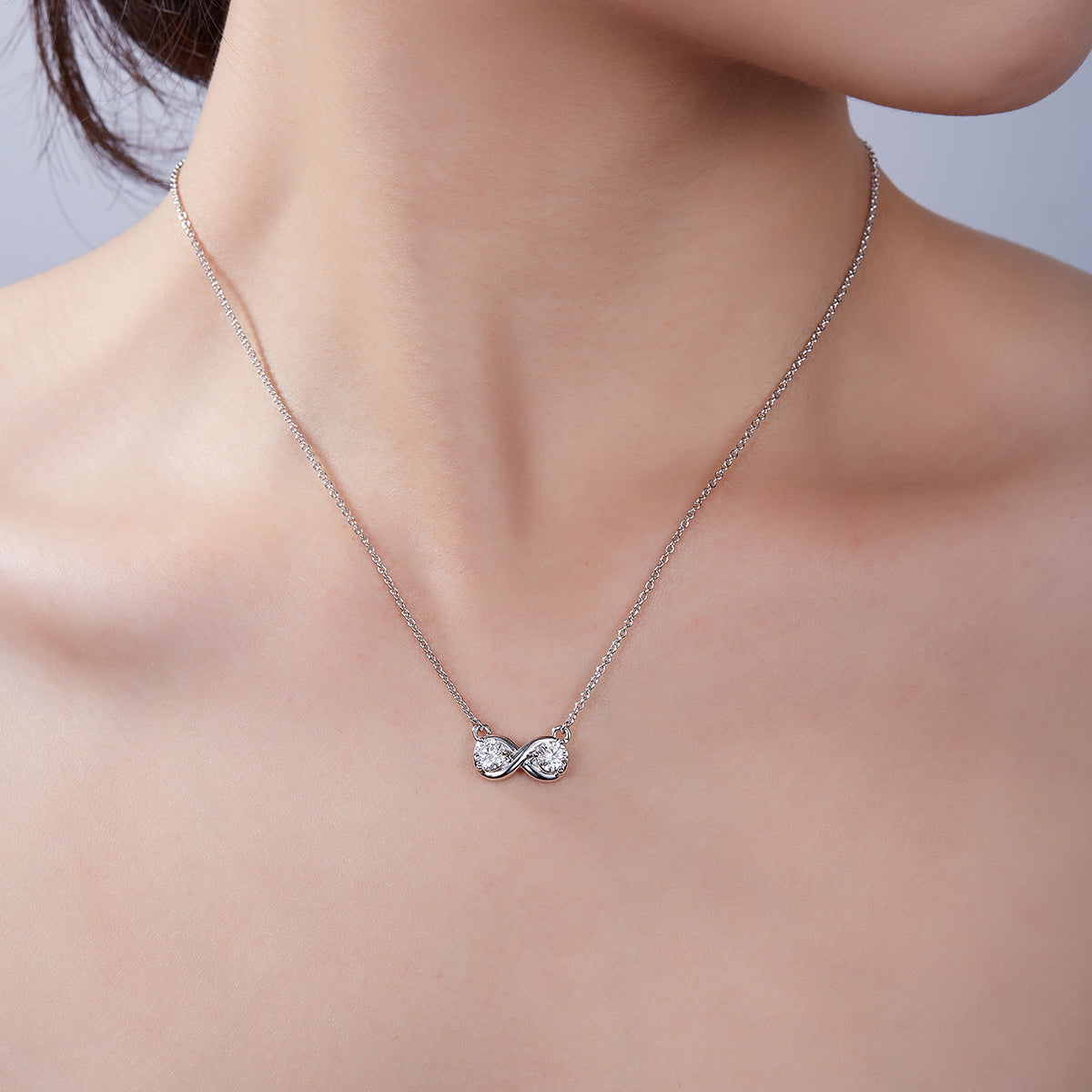 3.1g S925 Sterling Silver 1CT Moissanite Infinity Necklace 45cm  2 Stone Pendant With GRA, Platinum Plated Romantic Jewelry Gift Box Set For Women