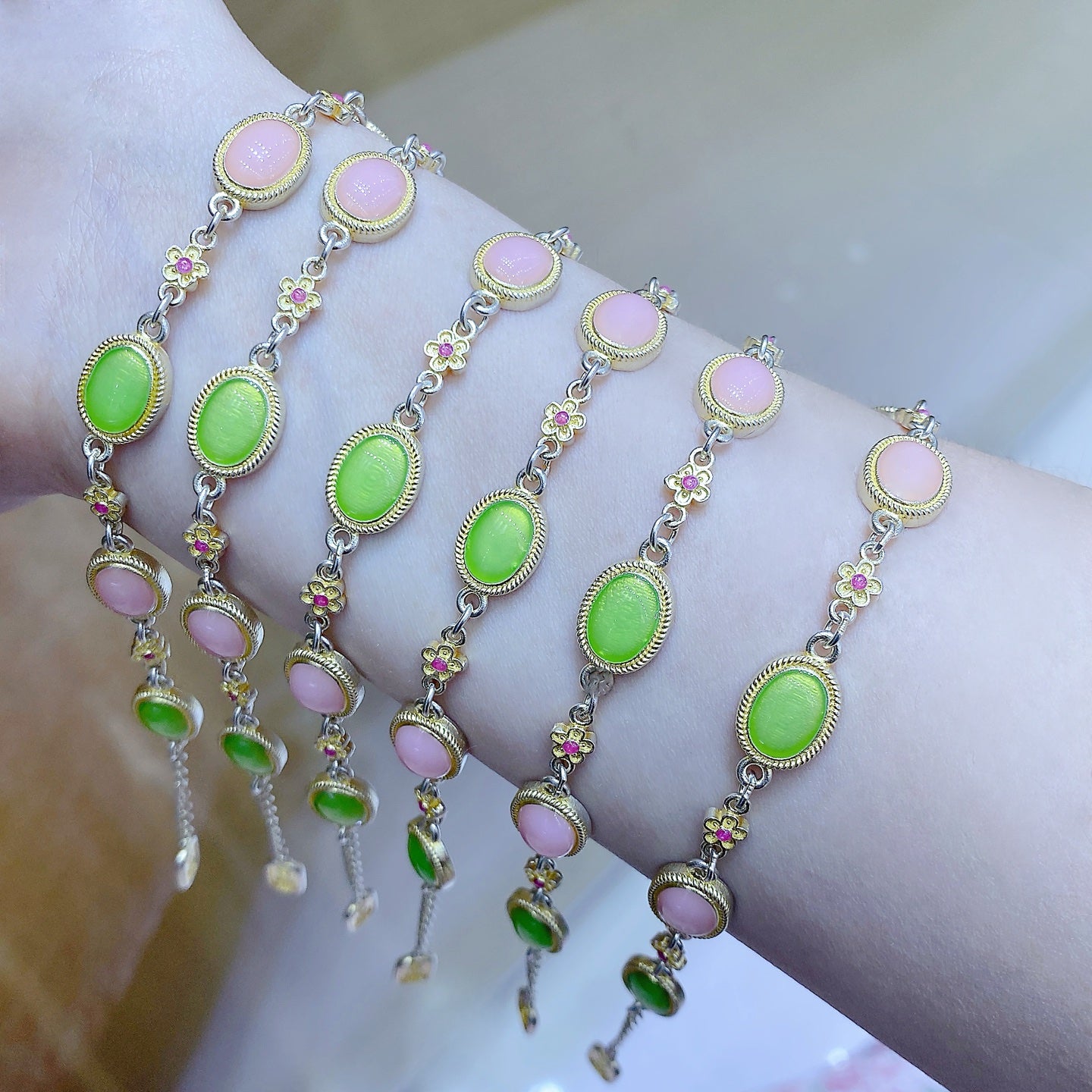 1pcs 999.9 Sterling Silver Gold-Plated Enamel Stone Bracelet, Luxury Retro Style, Ideal For Birthdays & Holiday Gifts