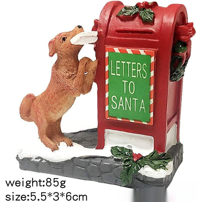 Christmas Gift Home Decor Resin Crafts Ornaments Cartoon Little Red Dog Mailbox Animal Accessories