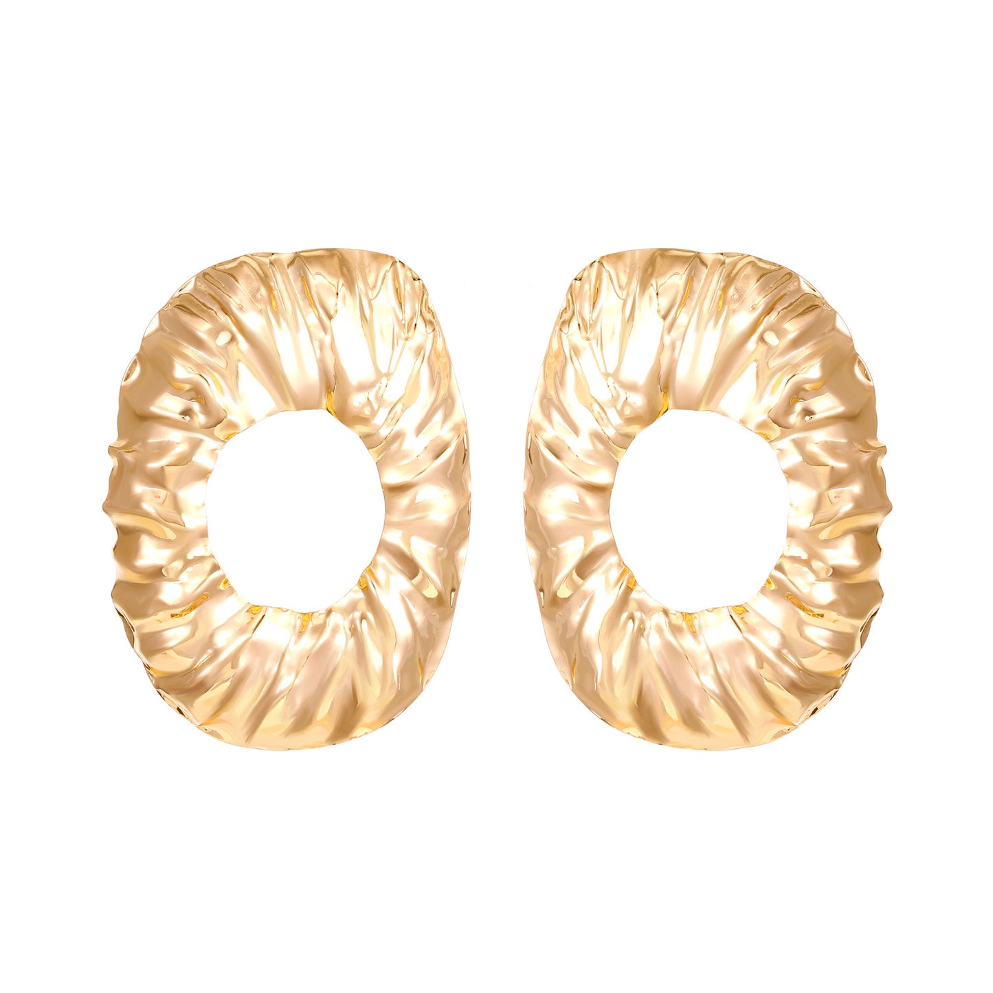 Bold Retro Irregular Geometric Stud Earrings, European American Popular Lava Wrinkled Metal Texture Fashion Women Accessories
