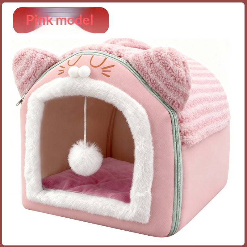 Removable And Washable Plush Warm Pet Bed With Full Enclosure