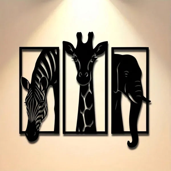 CIFbuy Metal Baked Paint African Animal 3-Piece Wall Art Set Zebra Giraffe Elephant Home Decor - TikTok, Temu Pickup