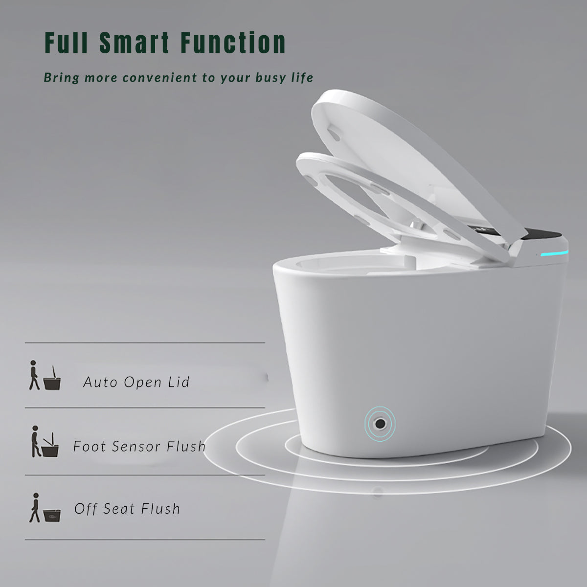 Modern Smart Toilet With Bidet Seat Built-in, Intelligent Toilet  Auto Open Close Seat, Foot Sensor, LED Display,Night Light, Warm Water & Dryer,White