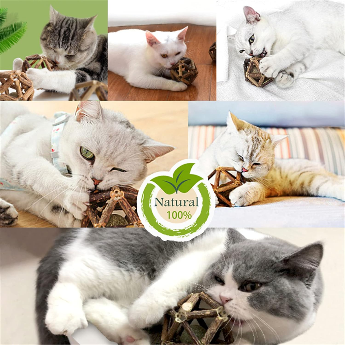 Natural Silvervine Stick Catnip Ball Bell Ball Cat Toys For Indoor Cats- Cleaning Teeth Molar Tools Cat Chew