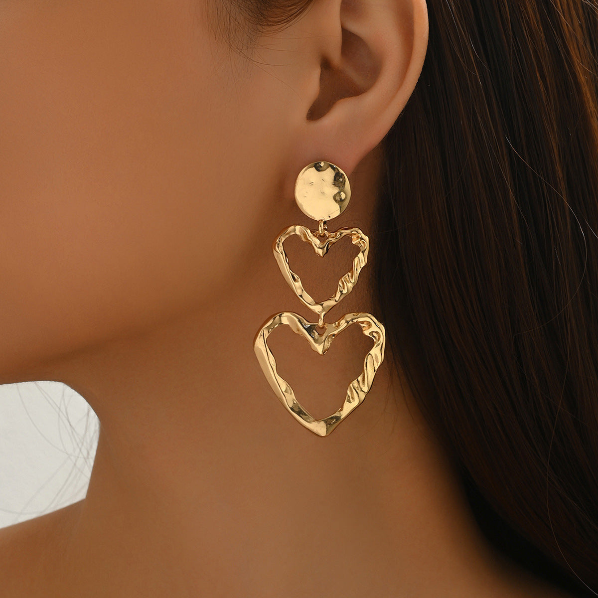 Cross-border European American Women Jewelry, Unique Exaggerated Heart Design Metal Wrinkle Stud Earrings, Versatile High Sense Ear Accessories For Ladies