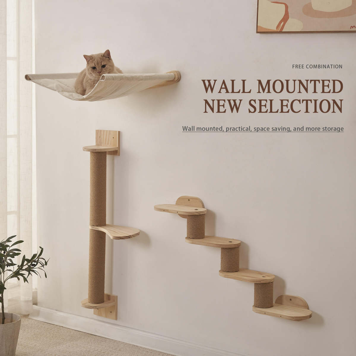 Wooden Wall Shelf Wall-Mounted Perch Leisure Cat Climbing Frame Pet Supplies