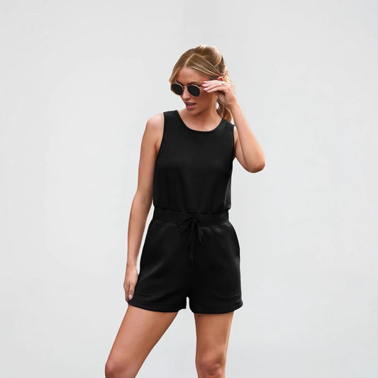 Fashionable Sports Drawstring Vest And Romper Shorts Fitness Wear