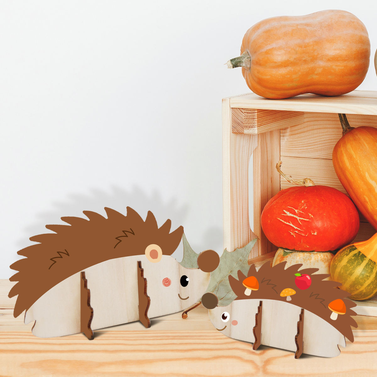 Wooden Hedgehog Craft Kit With 2 Brushes & 10 Accessories - Fall-Themed Craft Set
