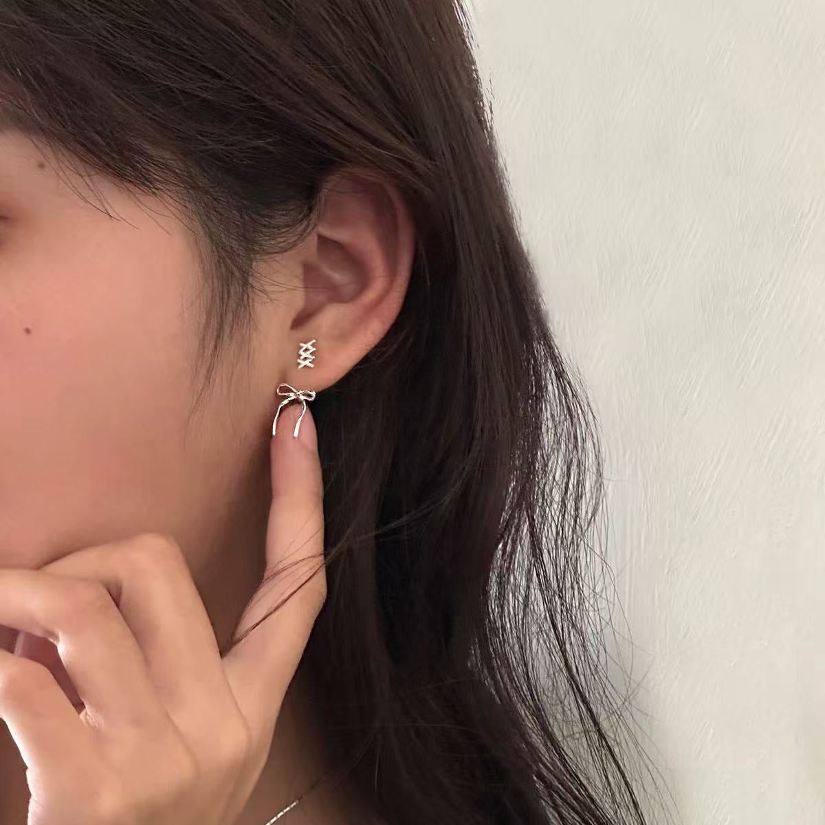 1 Pair 999 Sterling Silver Cross & Bow Convertible Stud Earrings, Fresh & Versatile, Perfect For Daily, Dating & Gifting, Ideal Valentine's Gift