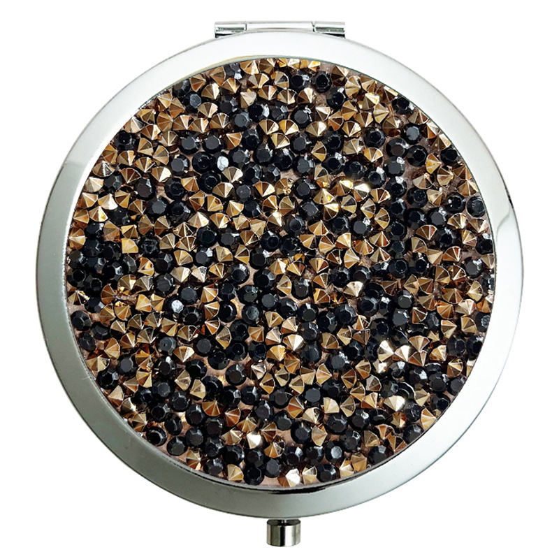 Crystal Stick-on Crystals Makeup Round Double-sided Portable Pocket Mirror