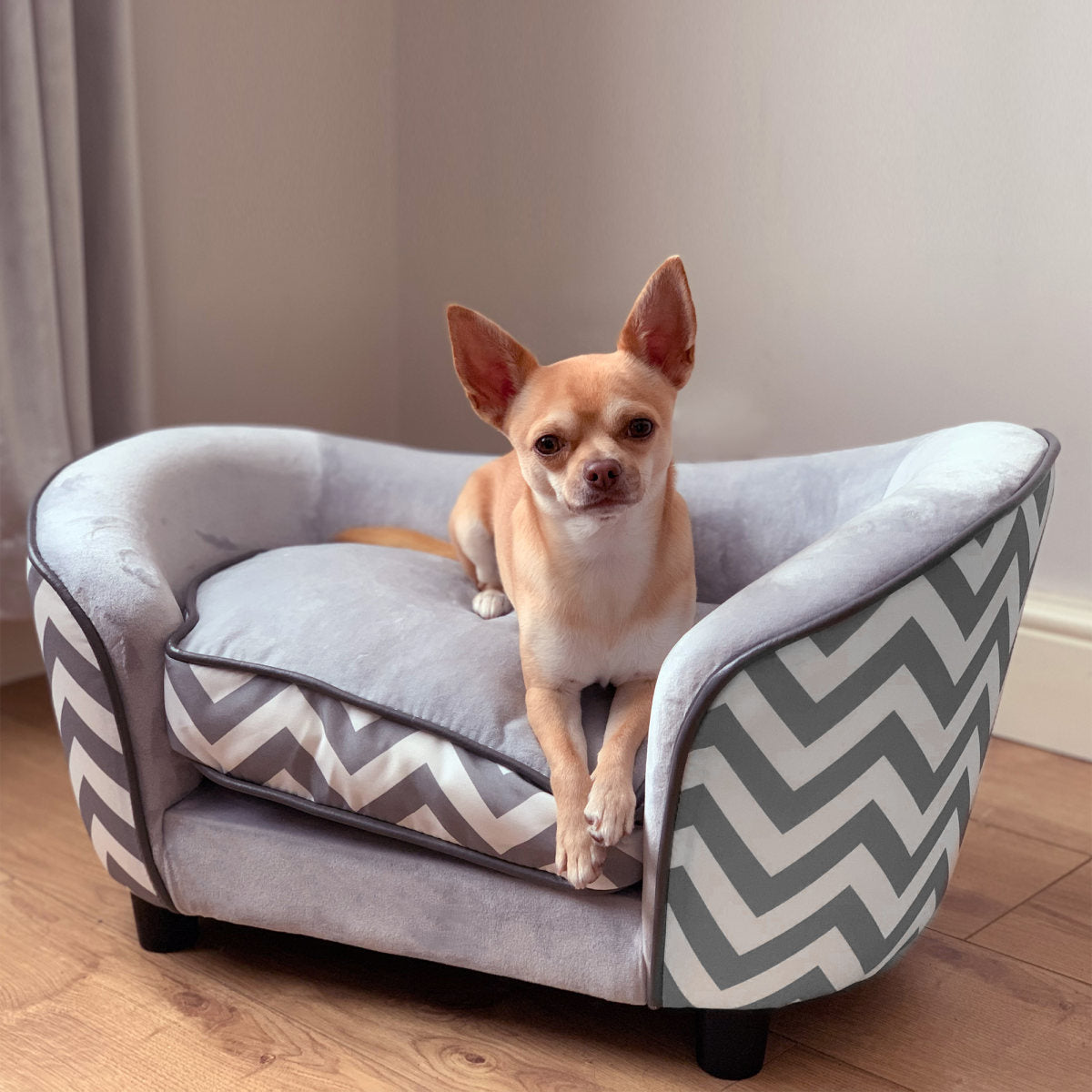 PawHut Dog Sofa Pet Couch For XS Dogs W/ Removable Sponge Padded Cushion - Grey