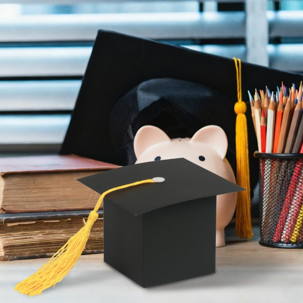 Graduation Cap Candy Boxes, Set Of 30 Graduation Candy Boxes Shaped Like Academic Caps, Gold & Black Party Gift Boxes For High School Graduation & Graduation Party Decorations