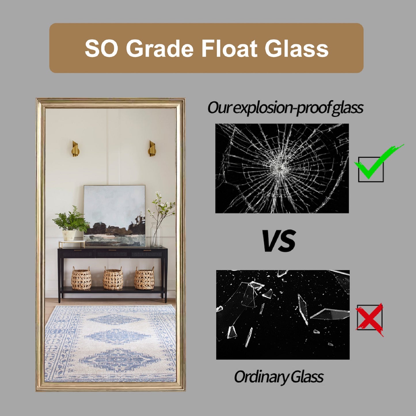 70  X 32  Gold Full Length Floor Mirror With PS Frame, Large Wall Mounted Or Leaning Body Mirror For Bedroom, Living Room, Entryway