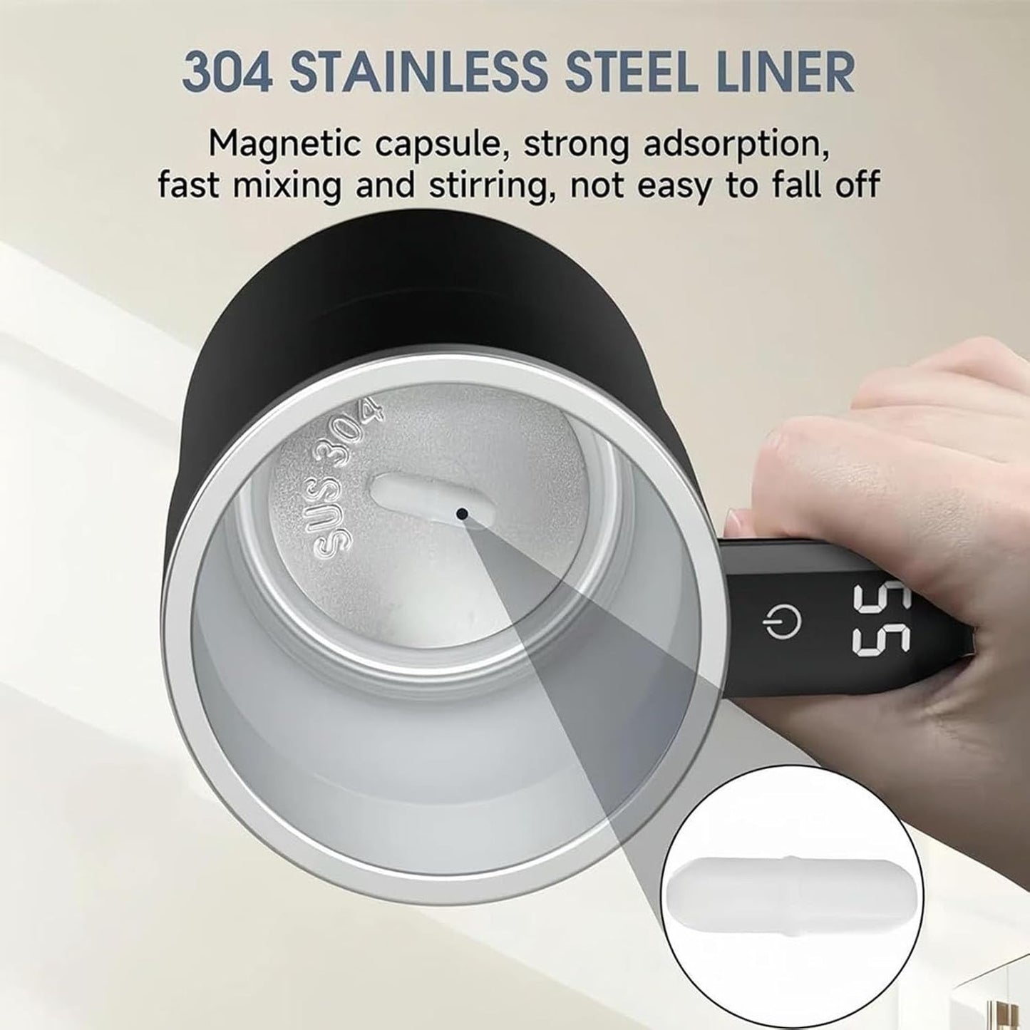 Digital Self Stirring Coffee Mug Auto Mixing Milk Tea Cup Magnetic Rechargeable  Black