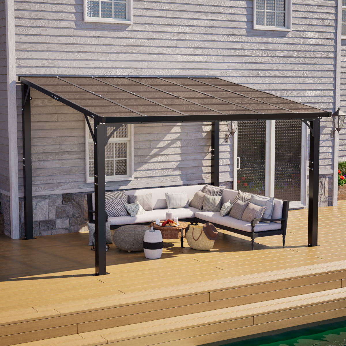 12x10 FT Hardtop Gazebo, Outdoor Patio Pergola with Tinted Polycarbonate Roof, UV & Snow Resistant, Rustproof Aluminum Frame – For Garden, Backyard, Carport