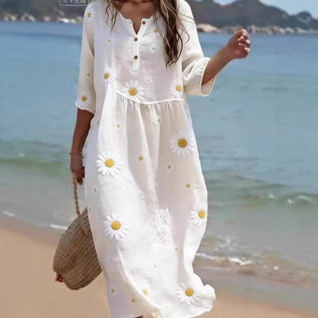 Round Neck Fashion Premium Long Sleeve Printed Dress