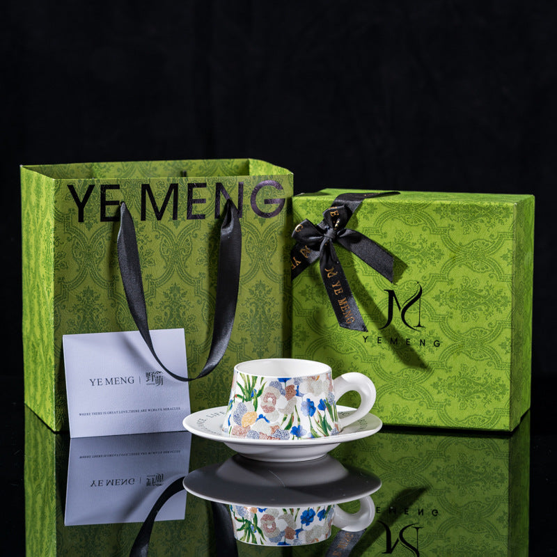 Affordable Luxury Original Iris Flower Ceramic Coffee Cup Gift Set