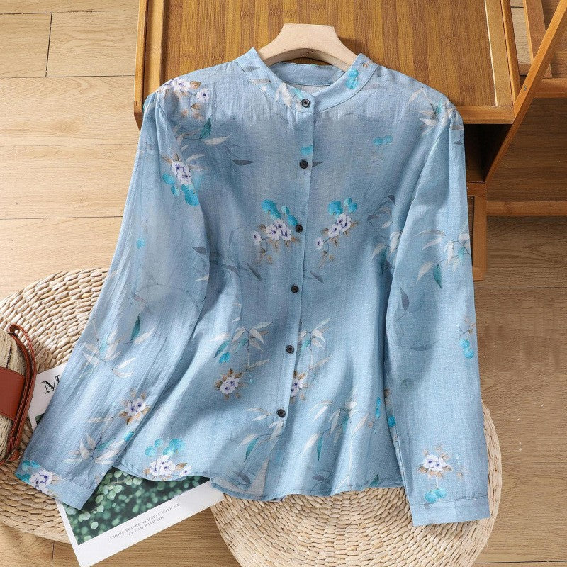 Korean Style Cotton And Linen Printed Long Sleeve Loose