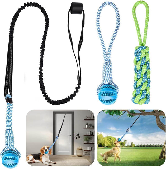 Dog Rope Toys Interactive Dog Bungee Toy With 2Pcs Chewing Rope For Most Dogs AU---Blue