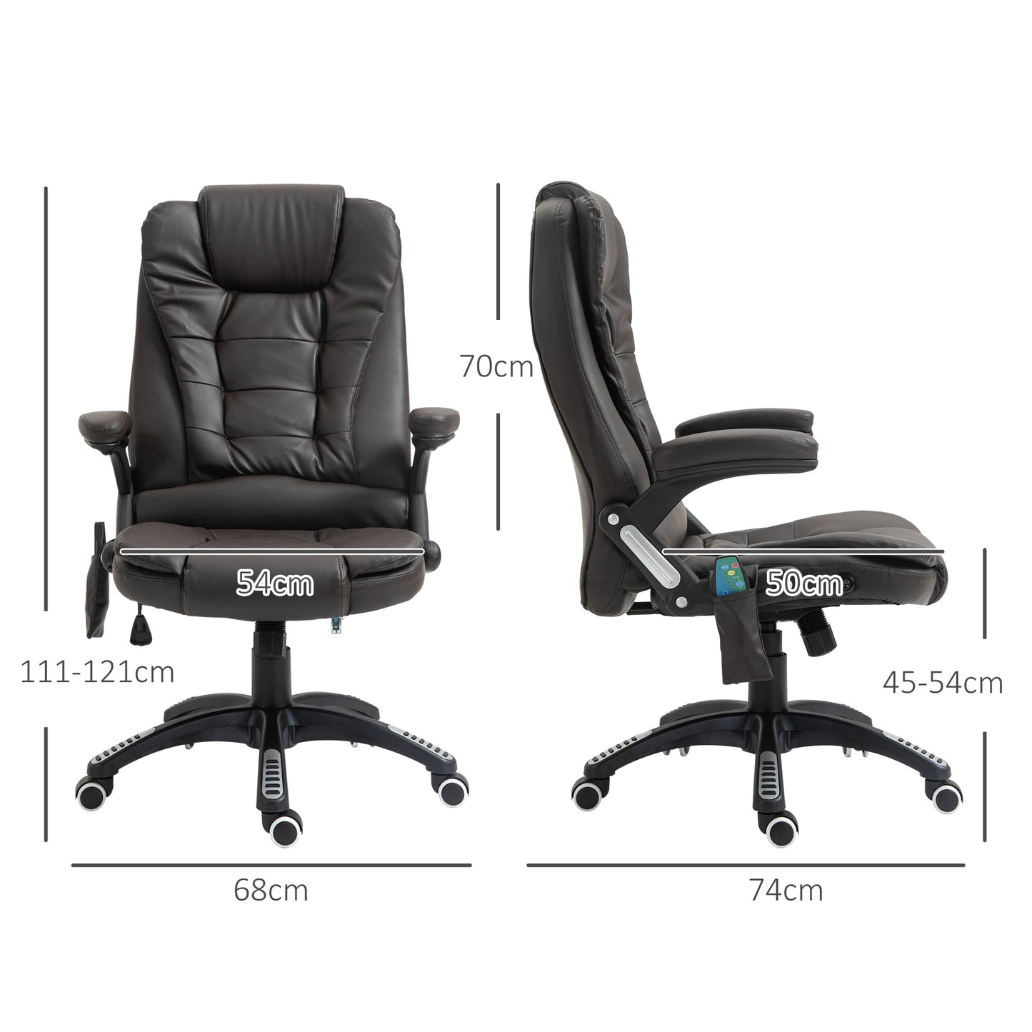 6-Point Massage Office Chair With Seat Heated For Home Office, PU Leather High Back Executive Desk Chair With Adjustable Height And 360° Swivel For Work Study, Brown