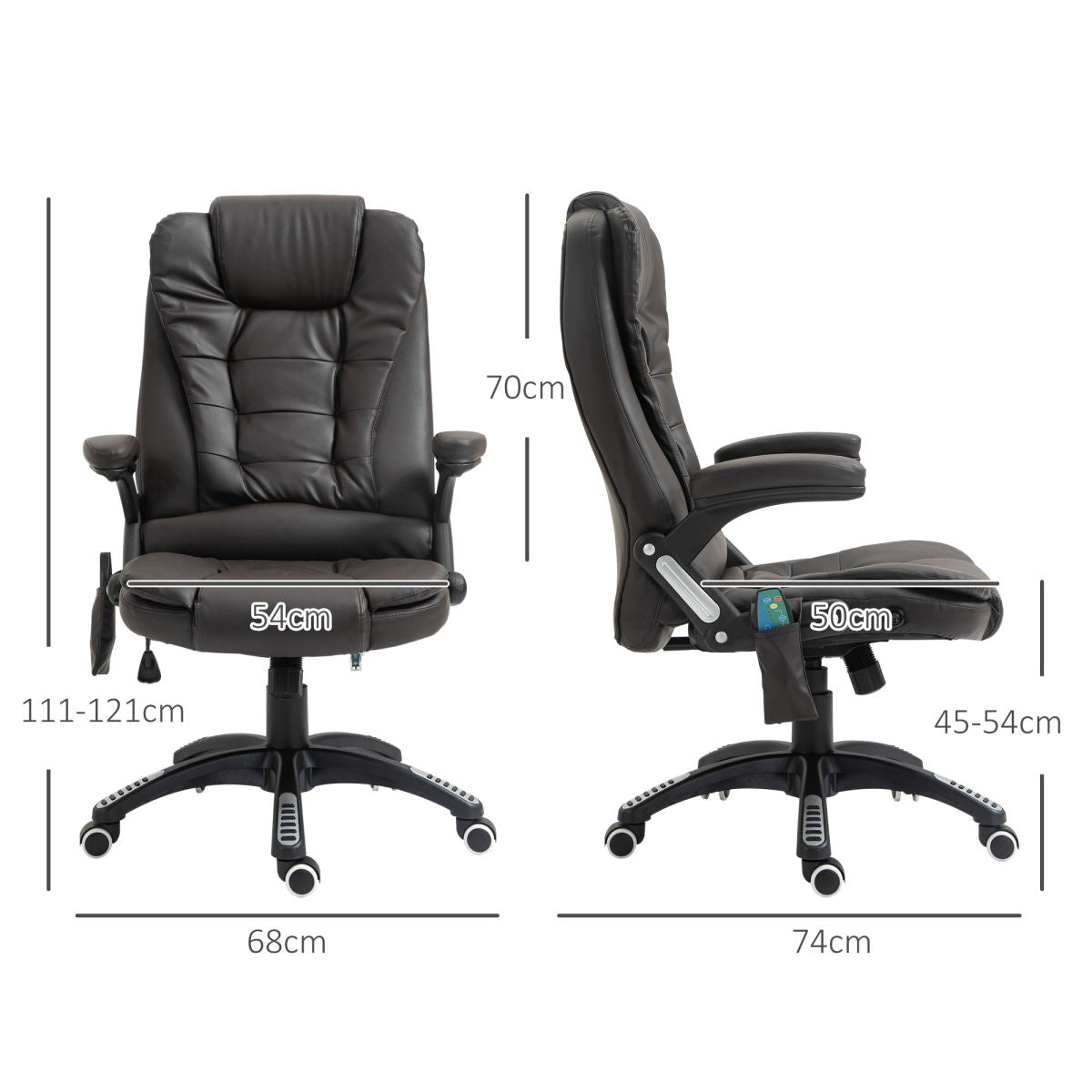 6-Point Massage Office Chair With Seat Heated For Home Office, PU Leather High Back Executive Desk Chair With Adjustable Height And 360° Swivel For Work Study, Brown