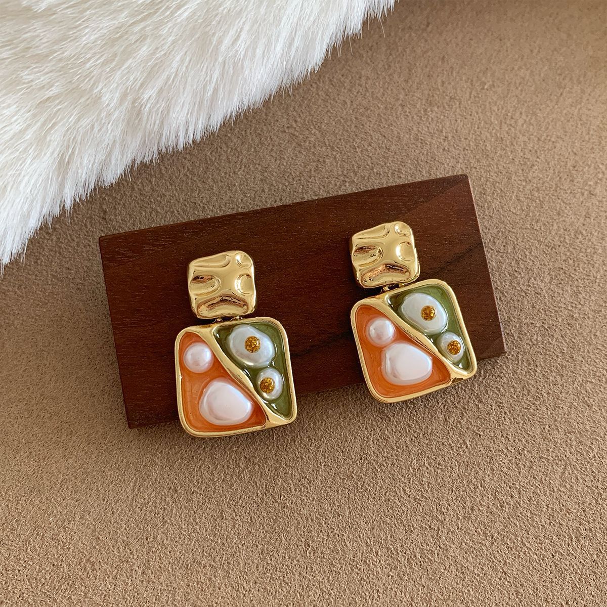 French Vintage Monet Garden Earrings Series Autumn Winter New Silver Needle Enamel Pearl Jewelry