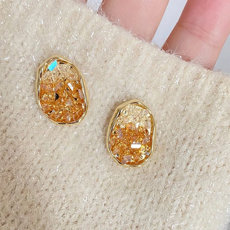 2026 New Minimal Sea Crystal Stud Earrings For Women, S925 Sterling Silver Needle Niche Designer High-End Elegant Daily Ear Jewelry
