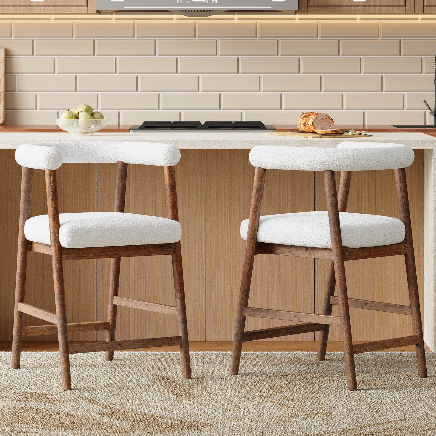 24.5 Seat Height Bar Stools With Back,  Comfortable Counter Stools For Kitchen Island Dining Room, Set Of 2