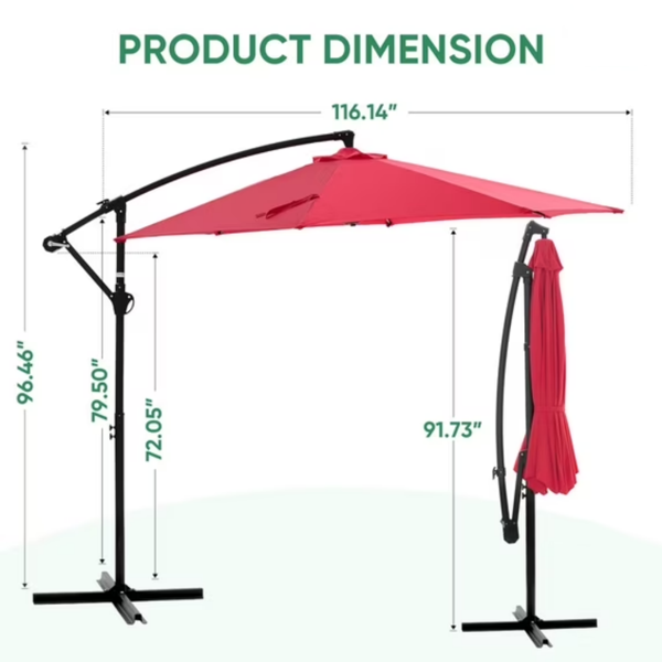 Outdoor Patio Umbrella, 10ft Offset Hanging Patio Umbrella With Aluminum Stand, 8 Ribs, UV Protection For Pool Garden Backyard Market, Red  Shipment From Walmart