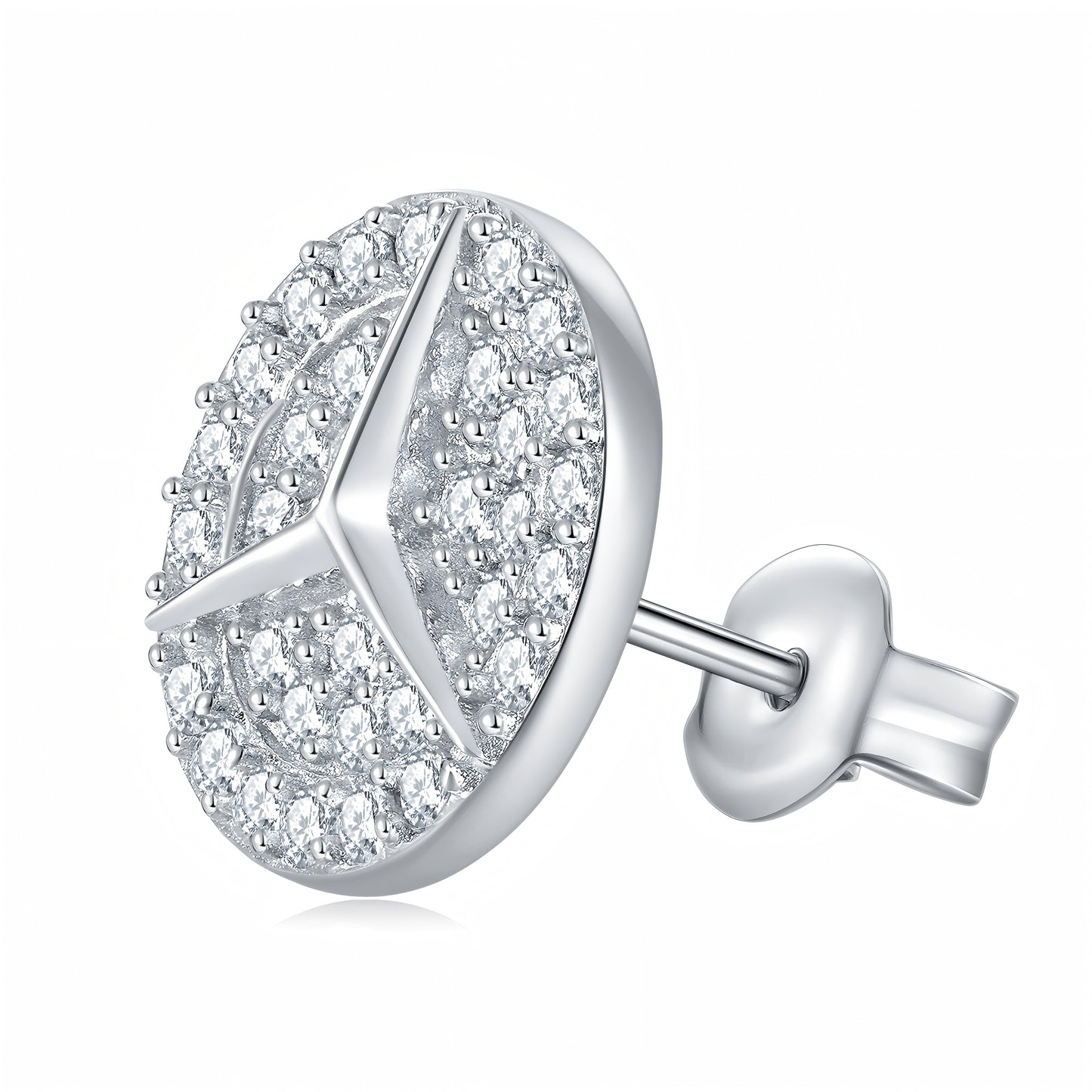 S925 Sterling Silver Moissanite Stud Earrings  Round Pave Three Pointed Star Geometric Design With GRA Certificate Platinum Plated Gift Box Set For Women Or Men