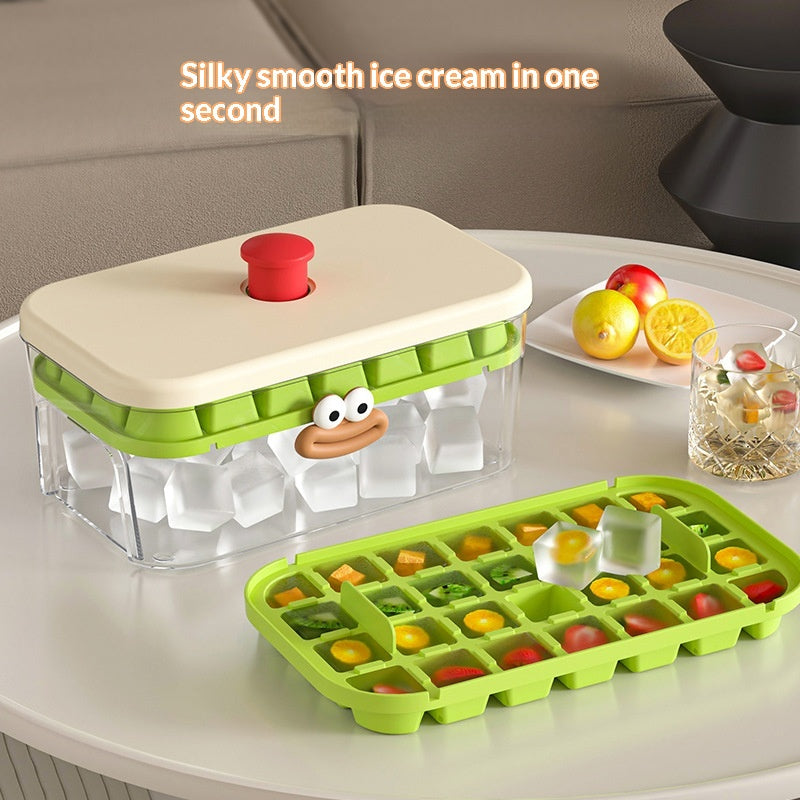 Household Food-Grade Double-Layer Press-Style Large-Capacity Ice Cube Tray With Lid
