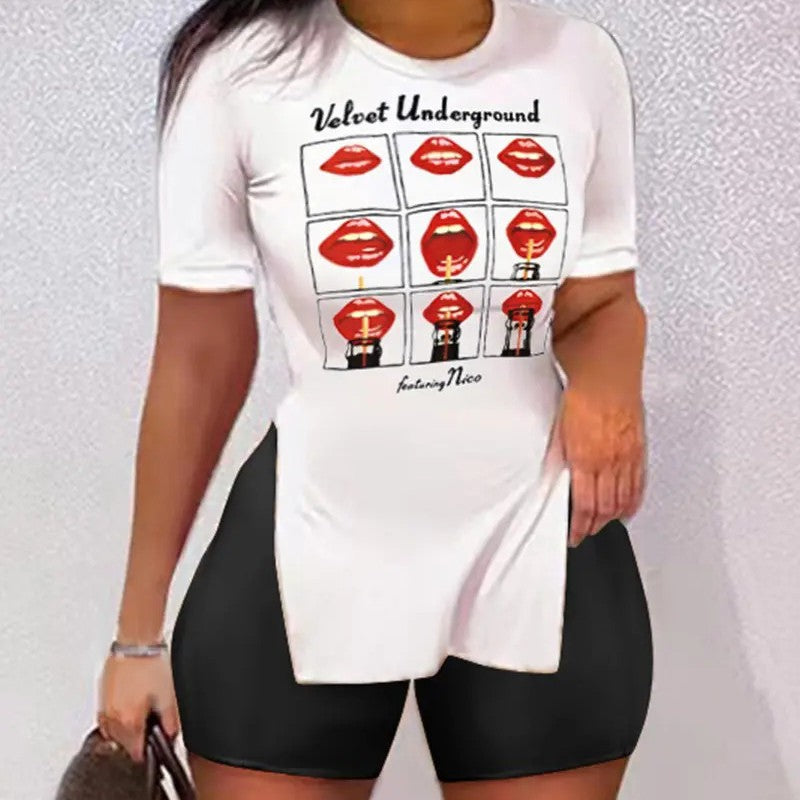 Best Selling Women's Clothes Fashion Trendy Split Short Sleeve Casual Shorts Two-piece Set
