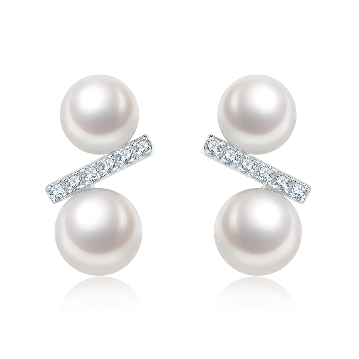 S925 Sterling Silver Natural Freshwater Pearl Stud Earrings For Women, Geometric Bar Design, 1g Lightweight, Platinum Gold Plated, Gift Box