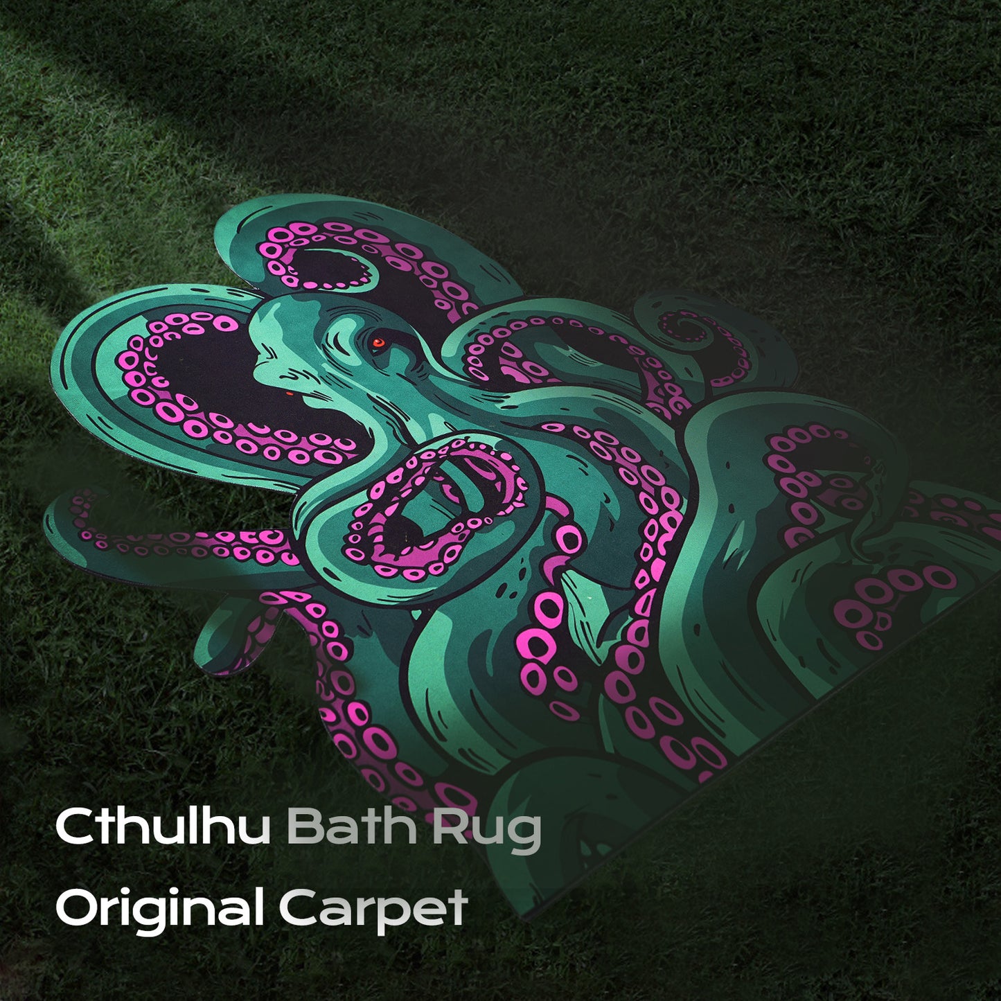 Green And Purple Cthulhu Rugs Water Absorbent Bath Mat Octopus Anime Rug Graphic Gothic Bathroom Rugs Fantasy Decorate, Non Slip Backing, Unique Gift & Decor For Gamers, 27x18 In