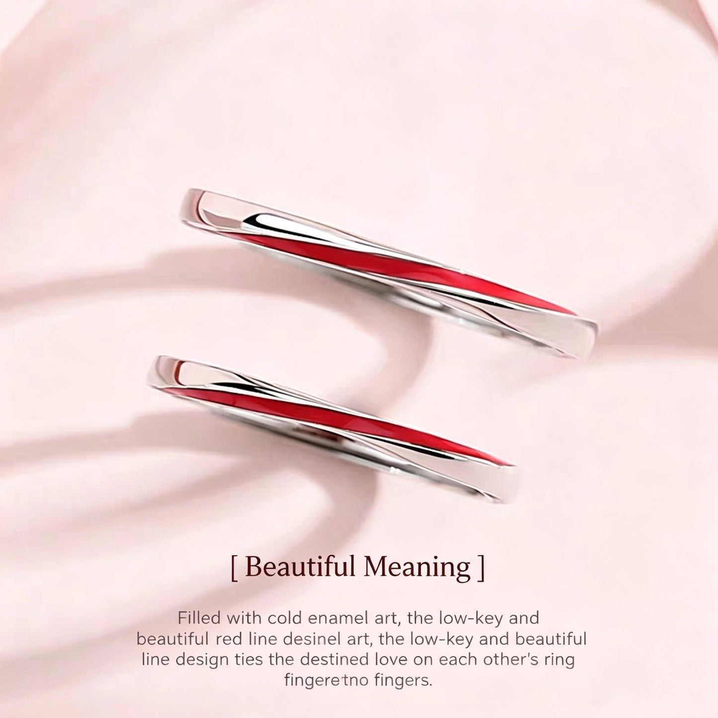 1 Pair 999 Sterling Silver Red Line Mobius Couple Rings, Adjustable Promise Rings, Ideal Valentine's Day Gift For Lovers