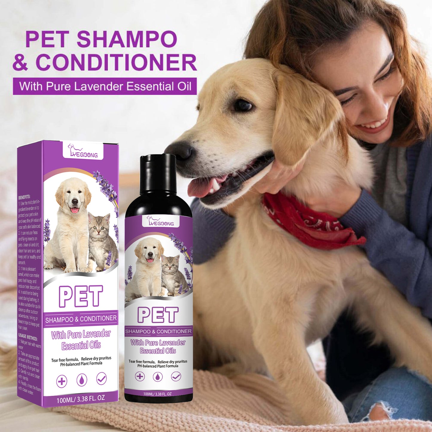 Yegbong Pet Shampoo, Pet Bath Relieves Skin Itchy, Hair Smooth Non-Knotting Shampoo
