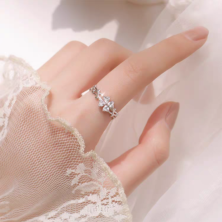 1 Piece 999 Sterling Silver Four-Leaf Clover CZ Ring, Delicate Vine Band Style, For Daily Wear & Valentine's Gifts