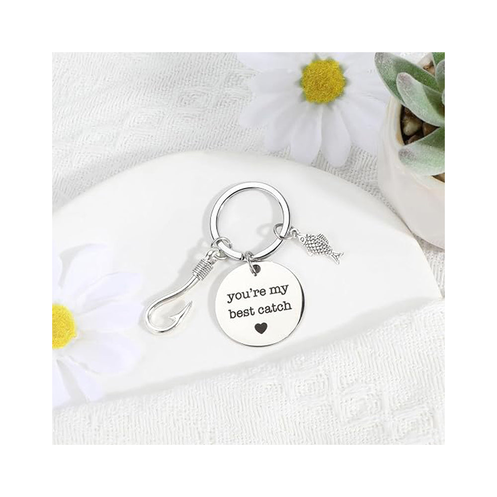 4pcs Stainless Steel Mountaineering Chain Keychain Metal Fishing Enthusiast Gift With Cartoon Style Fish Hook