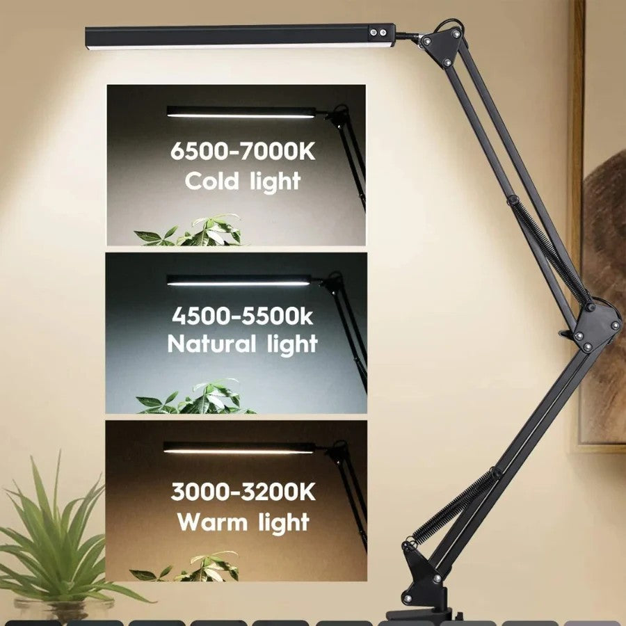 Double-Head Led Desk Lamp Swing Arm Clamp Folding Dimmable Adjustable Brightness