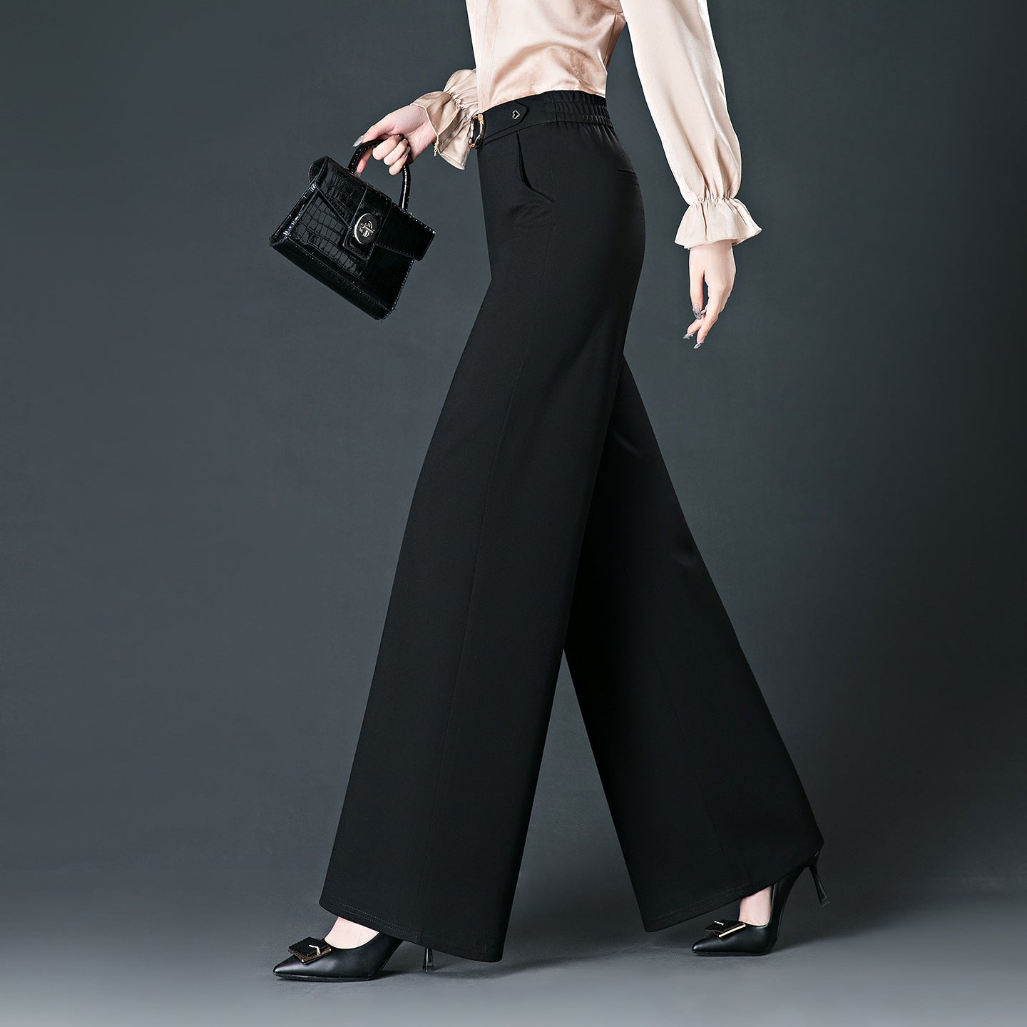 Spring Womens New Arrival Loose-fitting Straight-leg Versatile Black Wide-leg Pants