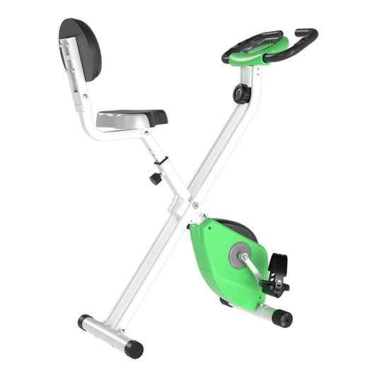 Folding Exercise Bike, Fitness Bicycle Indoor Trainer, 8-Level Magnetic Resistance Adjustable, With LCD Monitor, Pulse Sensor, Green