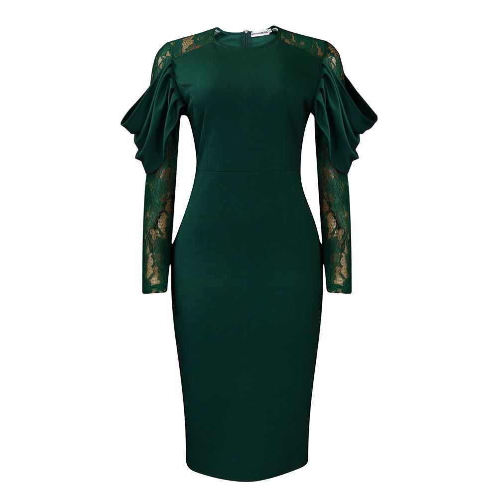 Fashionable And Elegant Lace-panelled Slim-fit Sexy African-style Office Dress For Women