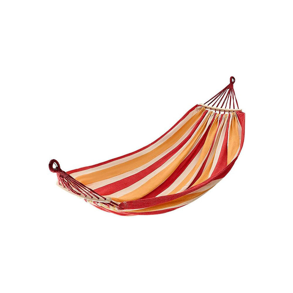 Portable Single Hammock With Wooden Spreader Bar, Canvas Striped Hammock For Outdoor Patio Garden Camping, 2 Color Options, Max Load 500LBS