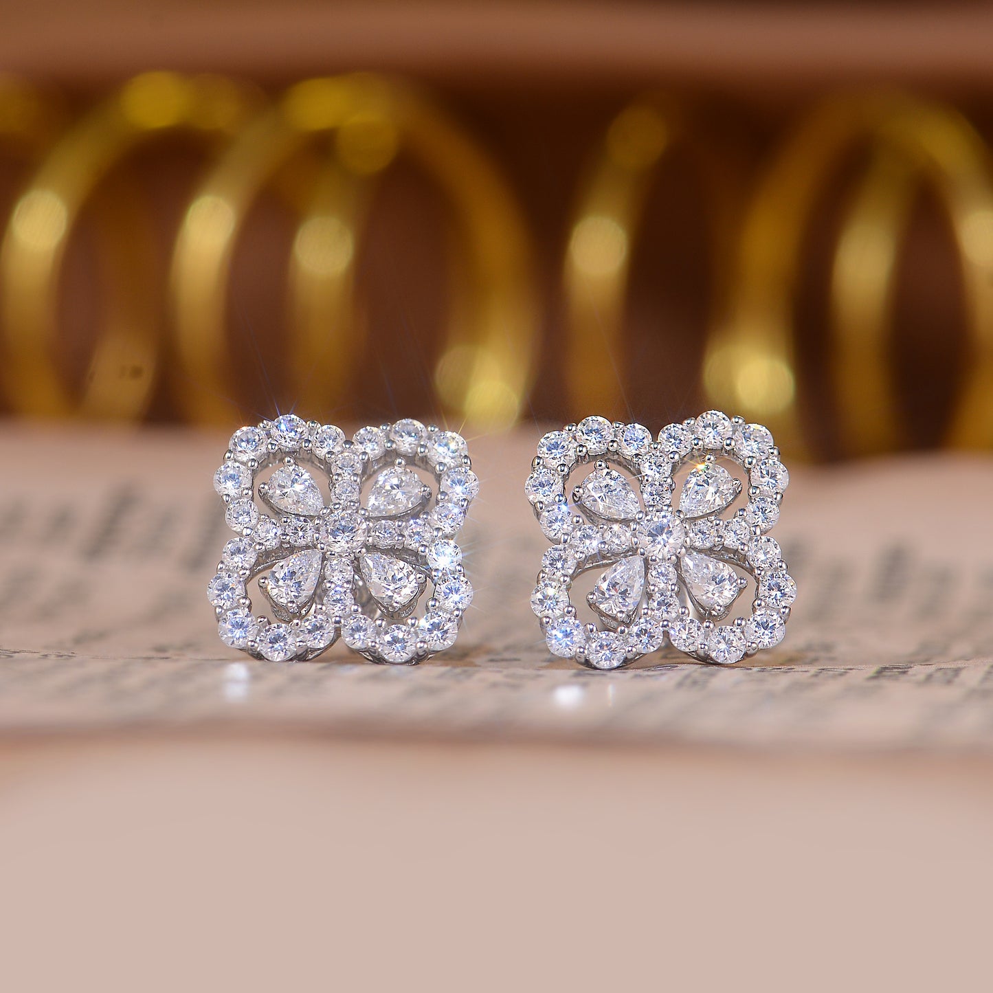 S925 Sterling Silver Moissanite Flower Stud Earrings  Pear Cut Clover Design With GRA Certificate Platinum Plated Jewelry Gift Box Set For Women