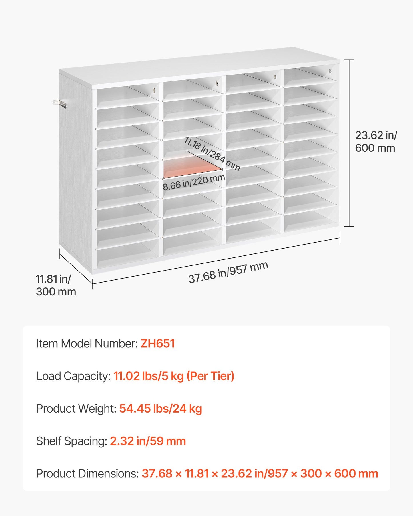 Literature Organizer, 36 Compartments Office Mailbox With Detachable Shelves, Wooden Mailbox Sorter With Particle Board, Countertop Office Home Storage Organizer For File, Document, Paper, White
