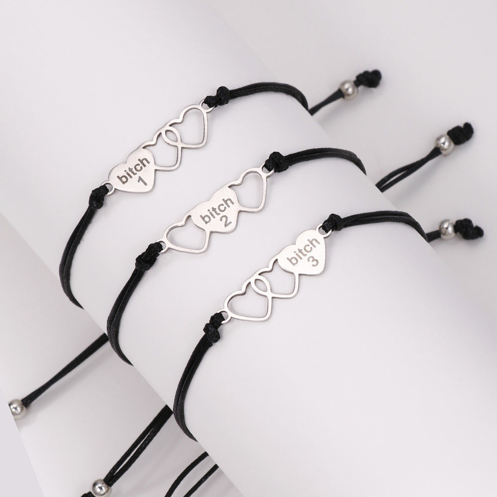 Best Bitch Card Bracelet Creative Stainless Steel Love Woven Bracelet