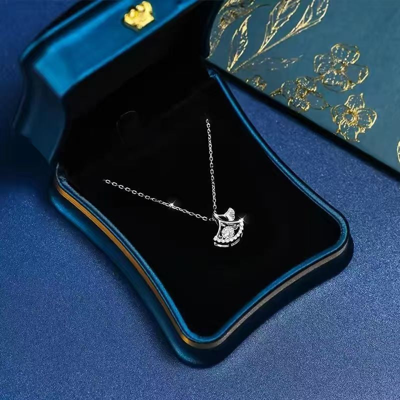 1pcs 999 Sterling Silver Fan-shaped Zircon Necklace, Dainty Trendy Style, Ideal For Birthday & Holiday Gifts