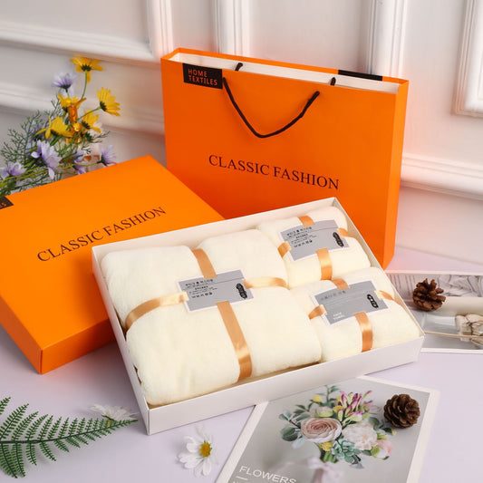 Coral Fleece Bath Towel 3-Piece Set Gift Box Set