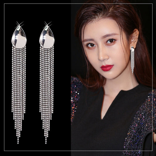 1 Pair 999 Sterling Silver Waterdrop Metal Long Tassel Earrings, Shiny & Glamorous, Perfect For Party, Dating & Banquet, Ideal Valentine's Gift